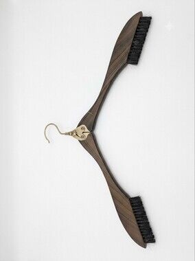 Folding Wooden Suit Hanger with Built-in Garment Brushes